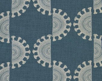 P Kaufmann SOLARA TIDE Blue White Embroidered Medallion Drapery Fabric