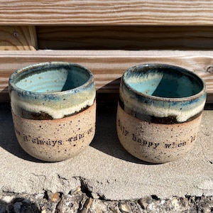 LING Ceramic Tumbler, Stoneware Beaker – Uniquely handmade mug with written lines