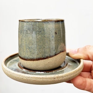 Handmade Ceramic Tumbler with Saucer, Espresso Vessel, Stoneware Cup and Saucer