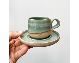 Handmade Ceramic Espresso Mug with Saucer, Stoneware Espresso Mug and Saucer Set