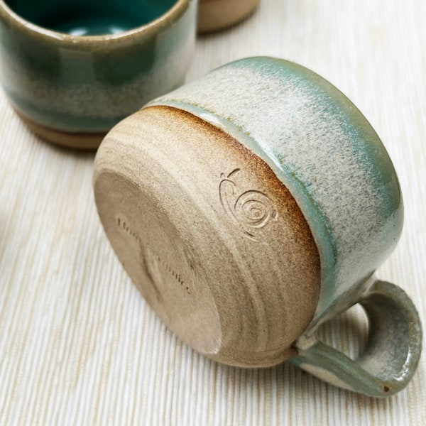 Taza de espresso de cerámica, taza de espresso de gres hecha a mano con asa, taza de sake