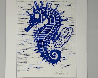Sea Horse Block Print