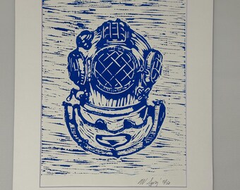 Sponge Diver Helmet Block Print