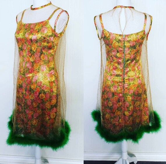 1960s GoGo Birdcage Dress Gold Lame