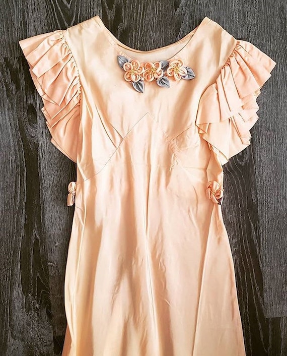 1930s Peach Floral Gown