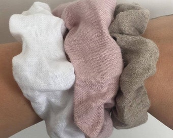 3 Washed Linen Scrunchies