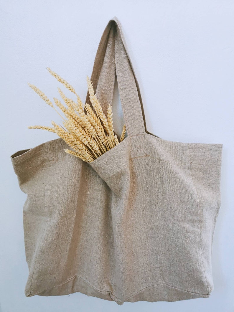 Large linen tote bag / washed linen bag / large linen shopping Etsy