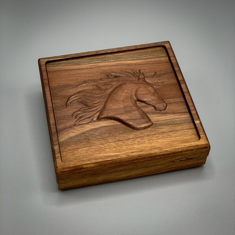 Black Walnut Square Box with Horse ~ 6