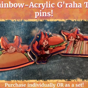 G&#39;raha Tia &quot;For the Love of Snacks&quot; rainbow acrylic pins!