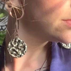 Disc Ear Weights,  Ear Hangers, Textured Silver Earrings, Round Earrings