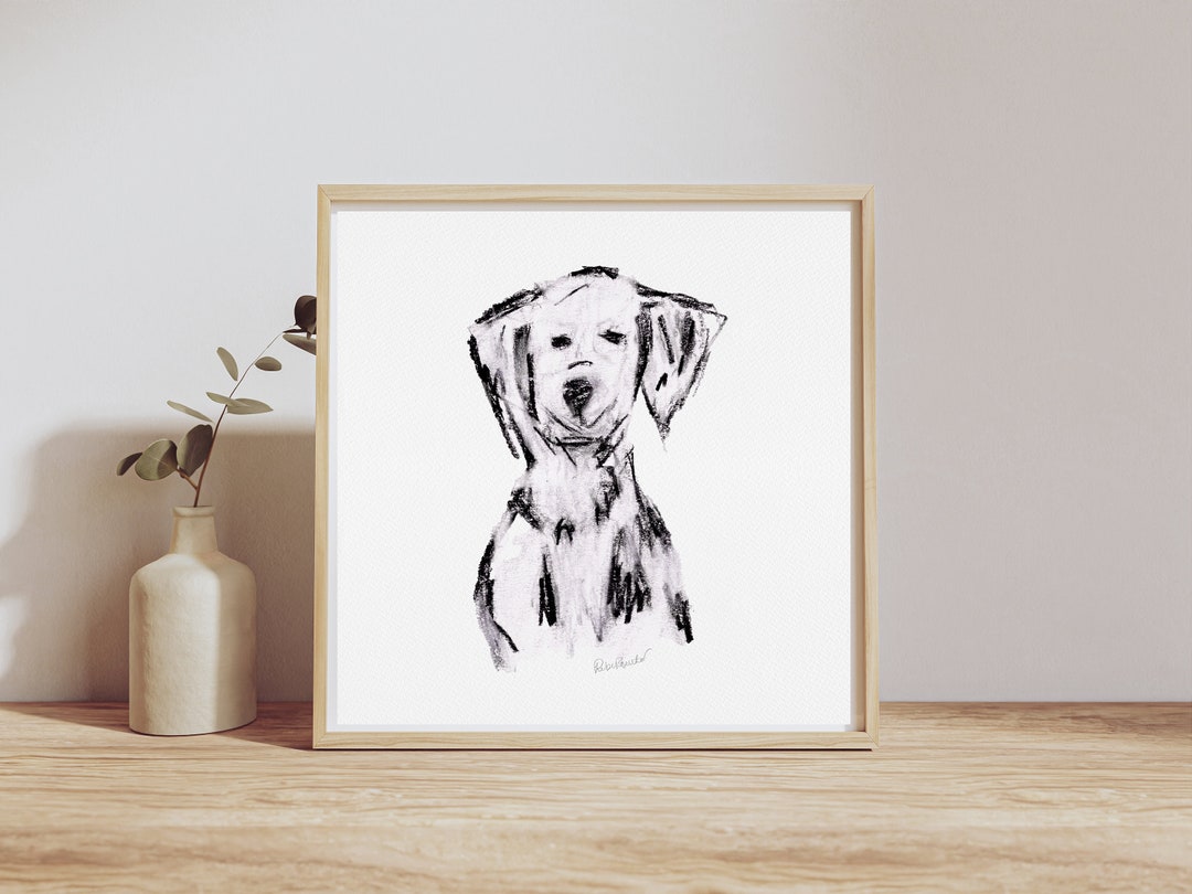 Spotted Little Guy; Black and White Dog Print , Dog Illustration, Wall ...