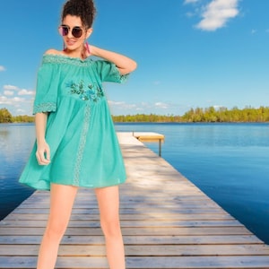 Teal of the Day Boho Embroidered Tunic Top