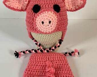 Crochet Pig Baby Photo Prop Outfit