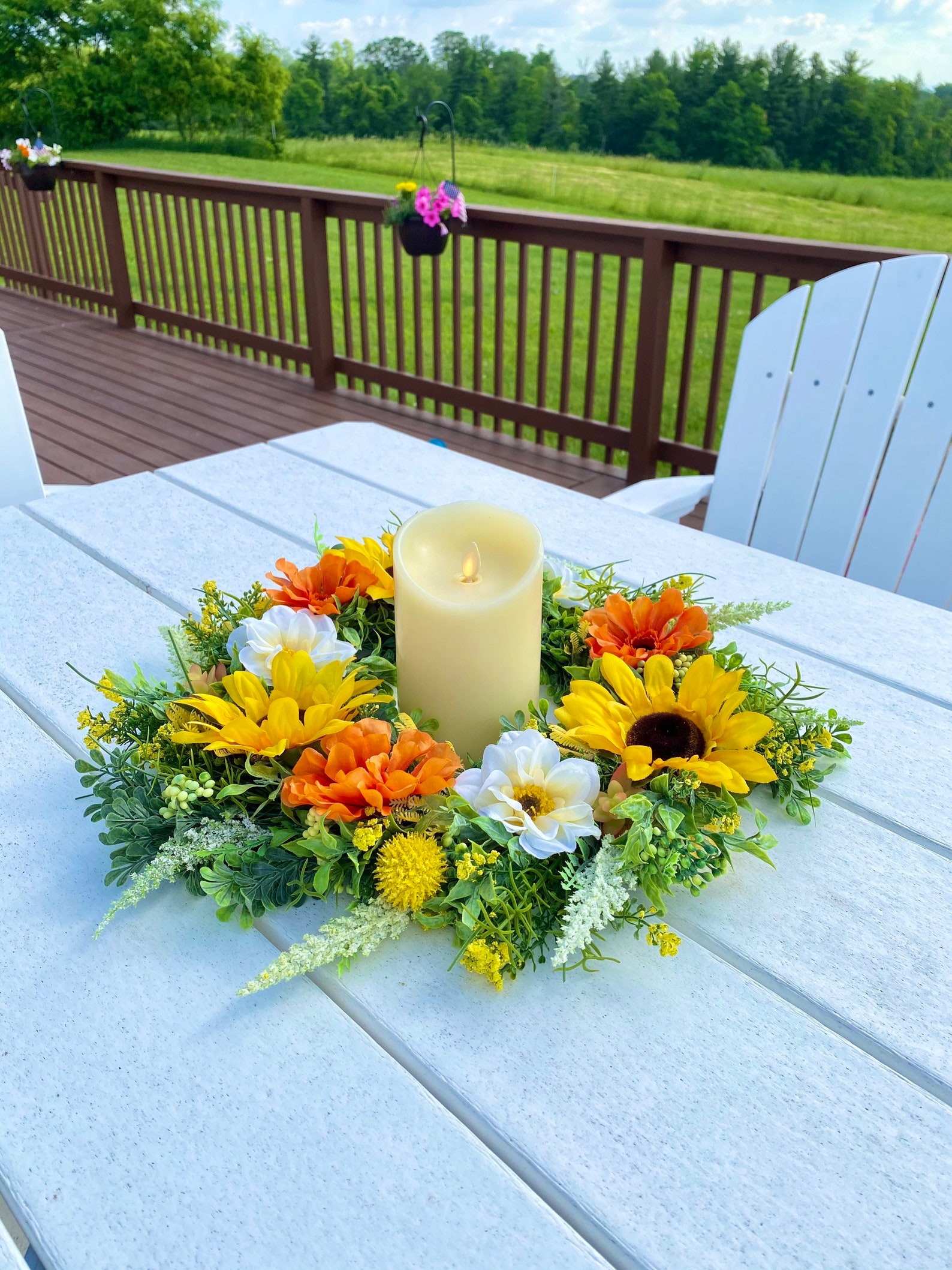 Sunflower Candle Wreath Wedding Table Centerpiece Summer Door Etsy
