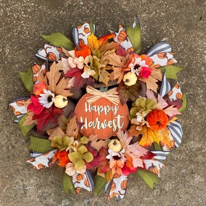 Happy Harvest Burlap Wreath Fall Pumpkin Door Hanger Autumn Sunflower Decor