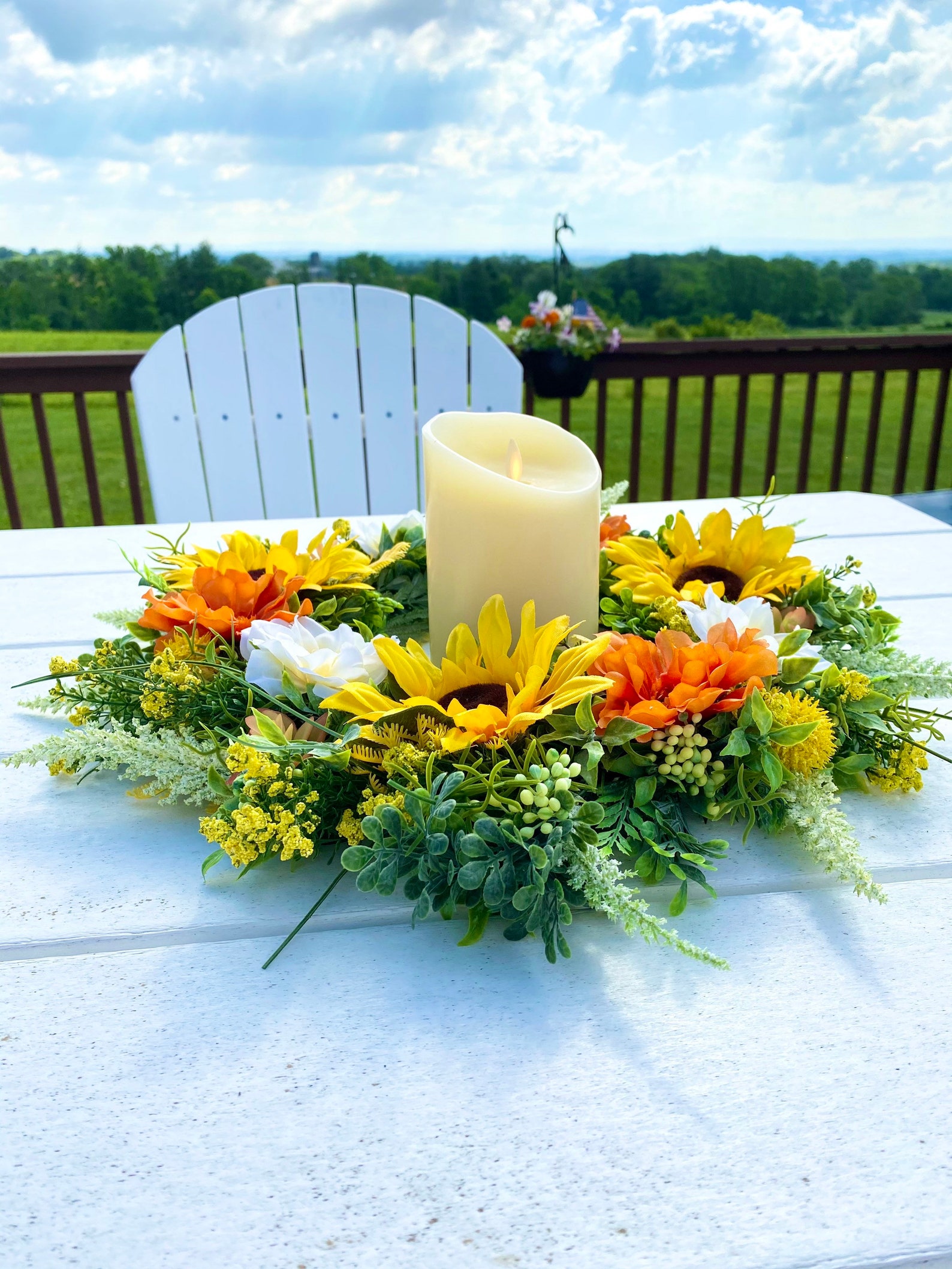 Sunflower Candle Wreath Wedding Table Centerpiece Summer Door Etsy