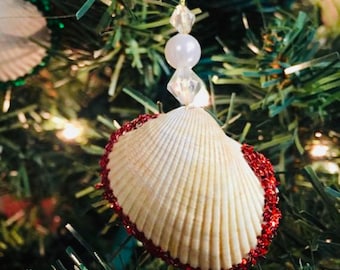 Sea Shell Mini Ornaments Glitter Shell Christmas Ornaments Pearl Silver Gold Decorations for Small Christmas Tree