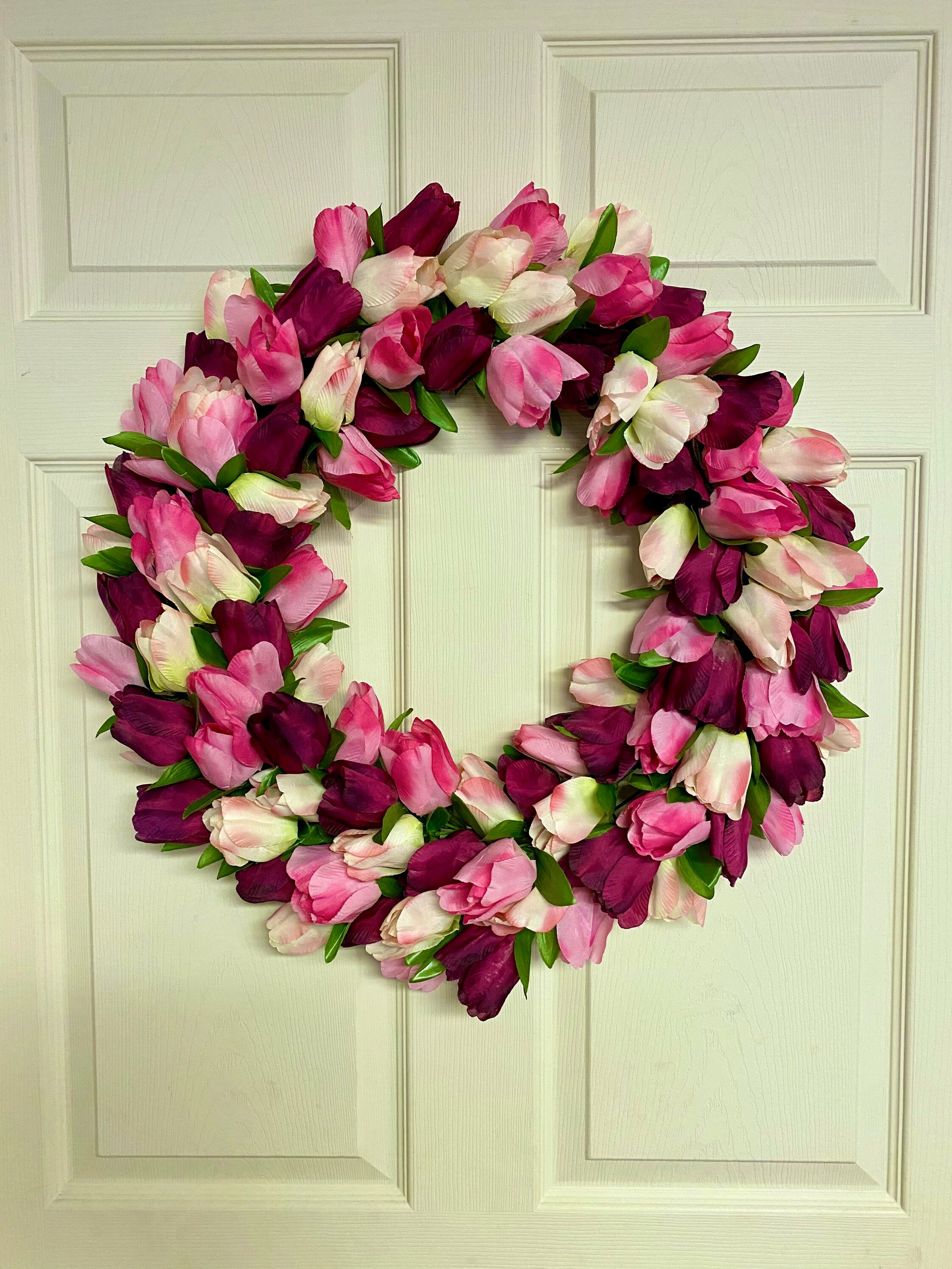 Pink Tulip Spring Wreath Flower Door Hanger - Etsy