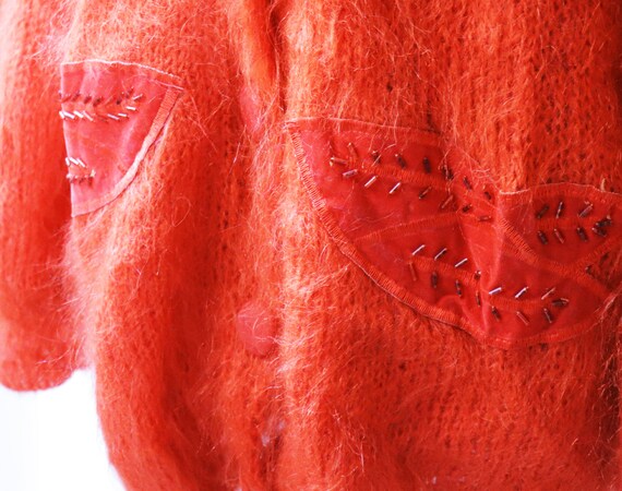 vintage 1980's red fluffy mohair wool cardigan / … - image 6