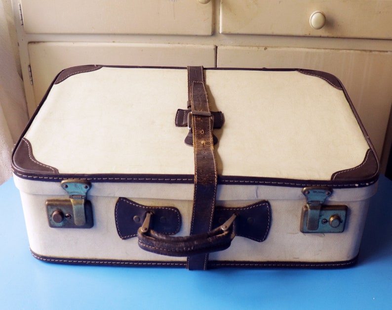 vintage 1950/'s white suitcases set of two