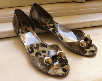 Leopard PVC women's flat sandals, animal print open toe women flats, glossy sparkling flat sandals