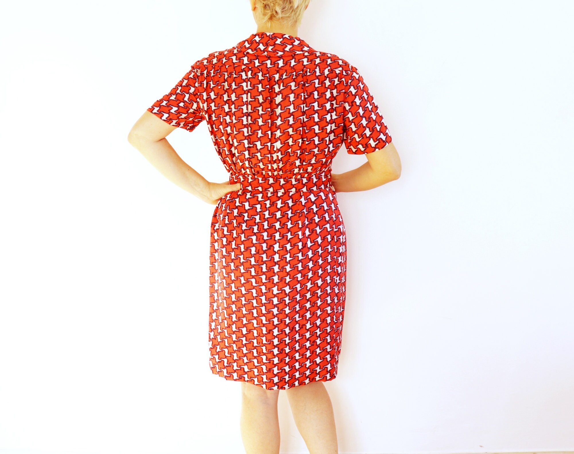 Small 1950s Silk Flutter Sleeve Dress