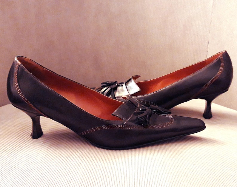 Prada Style Women's Brown Kitten Heels Pointy Toe Pumps With Tassel ...