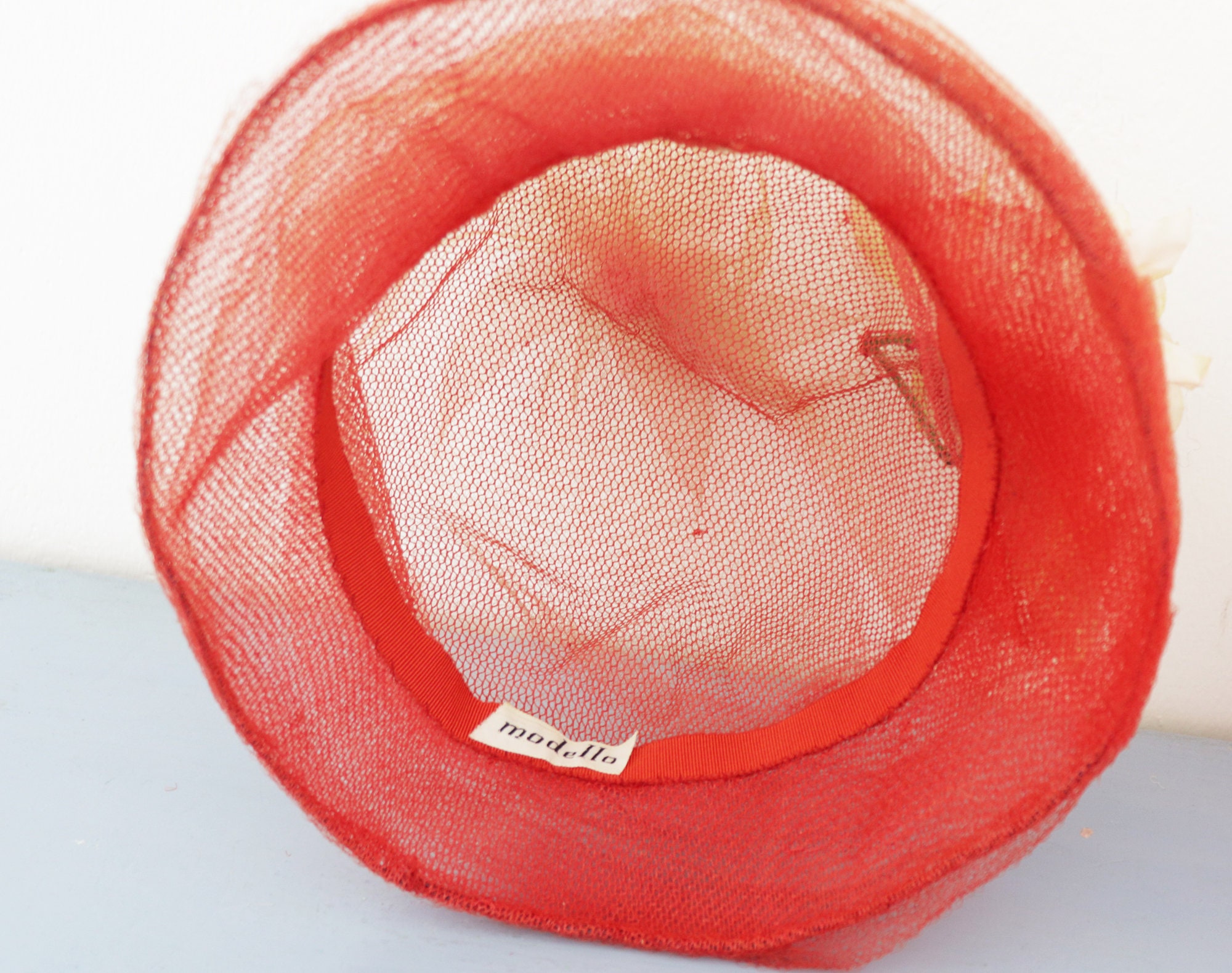 Vintage Springtime Red Cloche Hat / Retro Costume Cloche Sisal Straw ...
