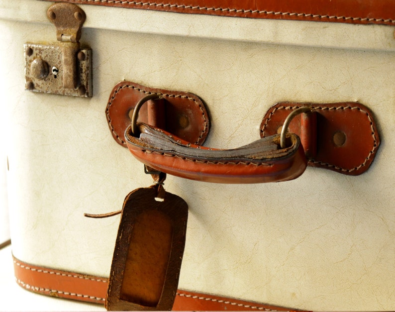 vintage 1950/'s white suitcases set of two