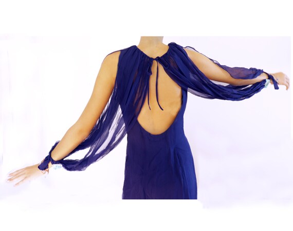 60's vintage party dress blue navy organza sheer