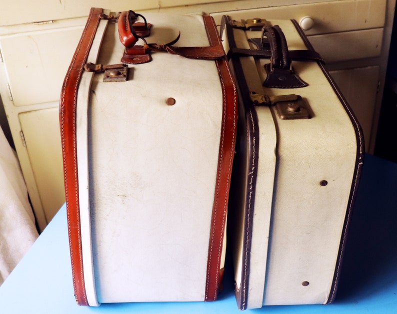 vintage 1950/'s white suitcases set of two