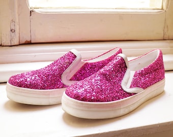 Kult rosa Glitzer Plattform Sneakers / Kult-Trainer / glitzerte Schuhe /rosa funkeln Plattform Schuhe