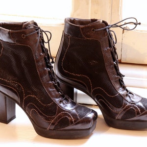 Krizia high heels ankle boots, lace up ankle boots, chunky heels booties, platform lace up ankle boots