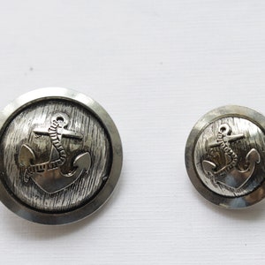 Anchor marine vintage silver metal shank buttons / set of 4 big and 6 small shank buttons