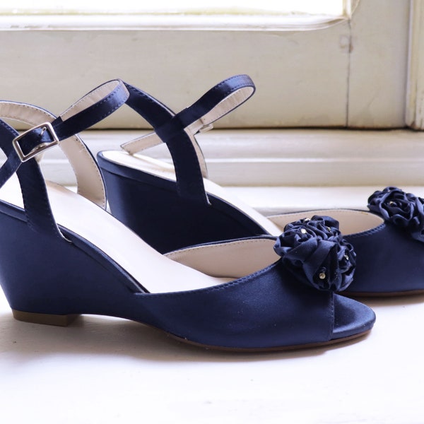 Navy Blue Wedges Shoes Etsy