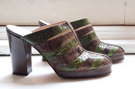snakeskin mule shoes