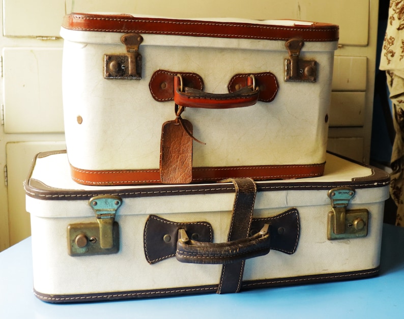 vintage 1950/'s white suitcases set of two