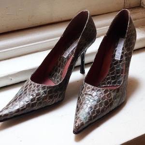 Schlangenhaut Stiletto Absatz Pumps, Python Pumps Spitze, sexy Schlangenhaut Stiletto