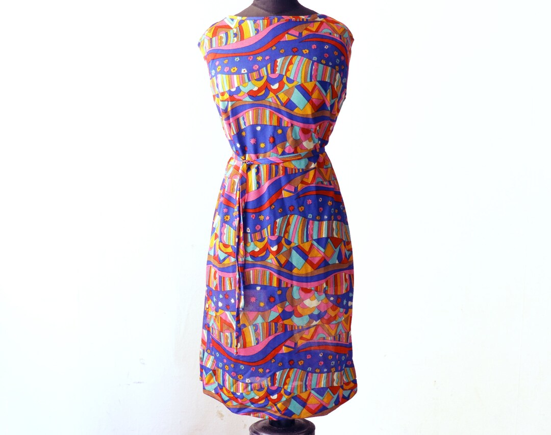 Vintage 1960's Jersey Psychedelic Fit and Flare Dress / - Etsy