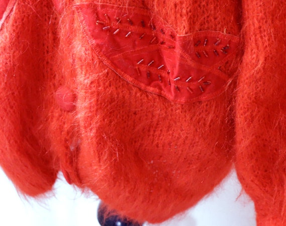 vintage 1980's red fluffy mohair wool cardigan / … - image 7