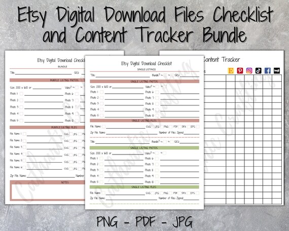 Etsy Digital Download Files Checklist and Content Tracker Bundle