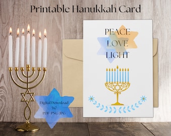 Printable Hanukkah Card, Print at Home Hanukkah Card, Blank Hanukkah Card
