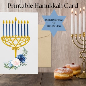 Carte de Hanoukka imprimable, Carte de célébration juive, Carte de célébration juive imprimée à la maison, Carte vierge de Hanoukka
