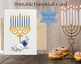 Printable Hanukkah Card, Jewish Celebration Card, Print at Home Jewish Celebration Card, Blank Hanukkah Card
