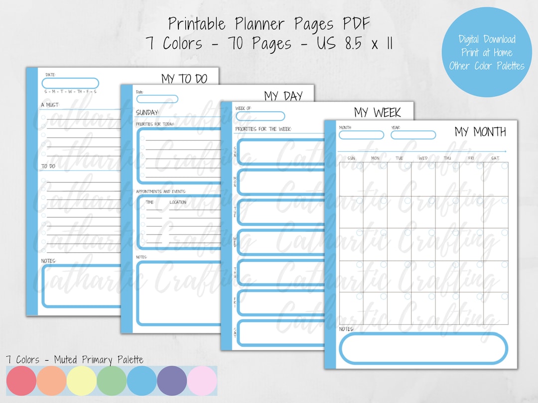 Printable Planner Pages, 8.5x11 PDF Planner Pages, Print at Home ...