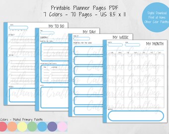 Muted Primary Color Palette Planner Pages (PDF)