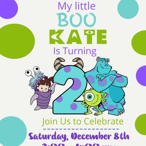 Monsters Boo Turning 2 Personalized DIY Invitation, Monster Invitation White Background, My Boo is Two Editable Invitation