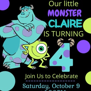Editable Monsters Invitation Age 4, Monsters Party Supplies, Monsters Ink Birthday Invitation, Monsters Polka Dot Invitation