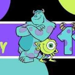 May include: A banner with a purple background and the words "HAPPY BIRTHDAY" in green. The banner features cartoon characters and the name "Isabella" with the number "11". The background has black, green, and purple circles.