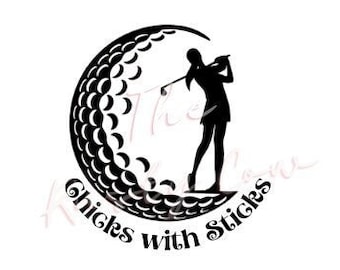 Chicks with Sticks Woman Golfer SVG, Woman Playing Golf png svg jpg, Lady Swinging Golf Club Digital File , Golf Digital Download